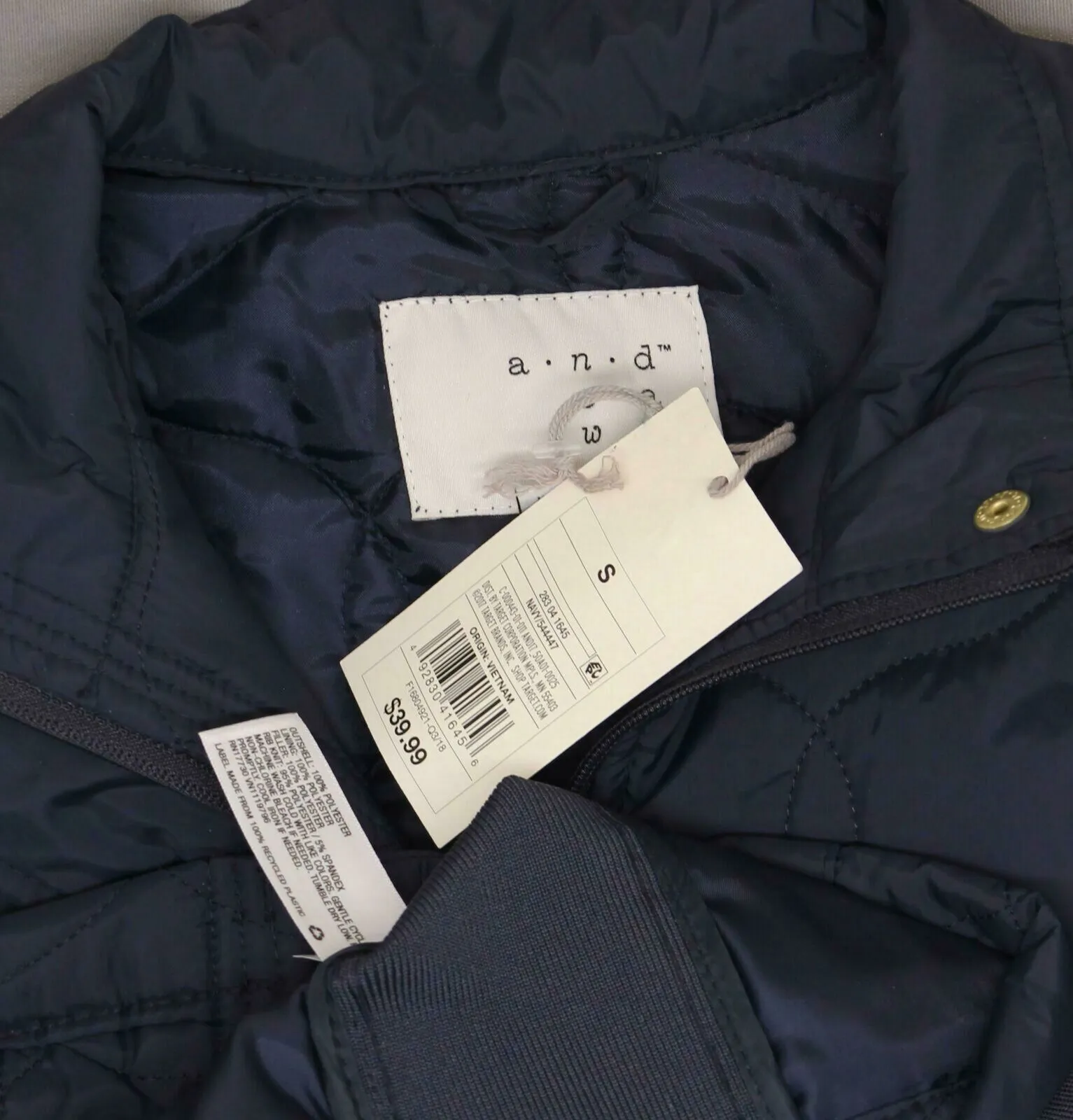 A New Day Women's Ribbed Side Insets Quilted Jacket Navy Blue Small