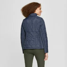 A New Day Women's Ribbed Side Insets Quilted Jacket Navy Blue Small