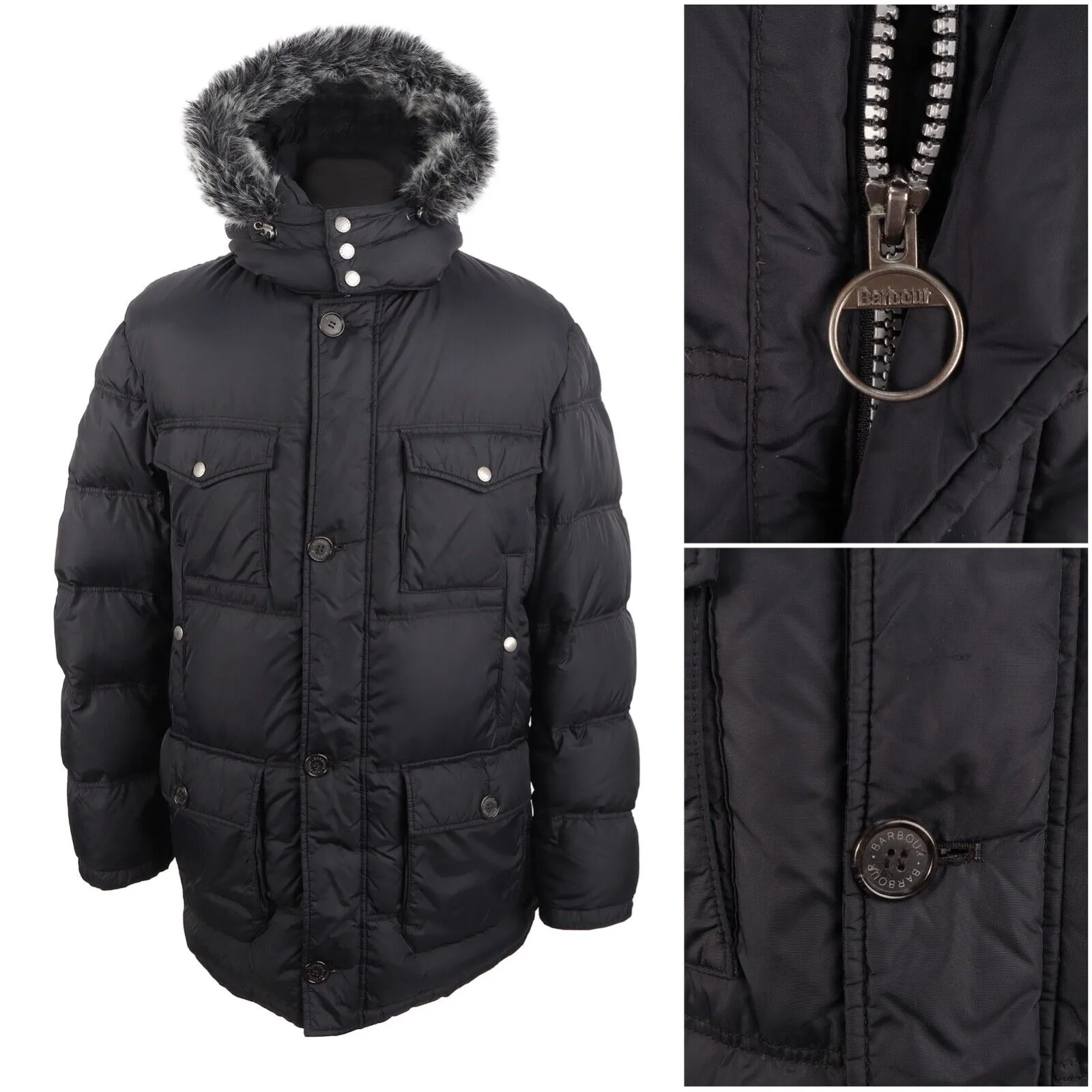 BARBOUR Bolingbroke Jacket Black Quilted Down Puffer Coat Parka Men's Size L