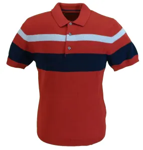 Ben Sherman Ruby Red Knitted Striped Retro Polo Shirt