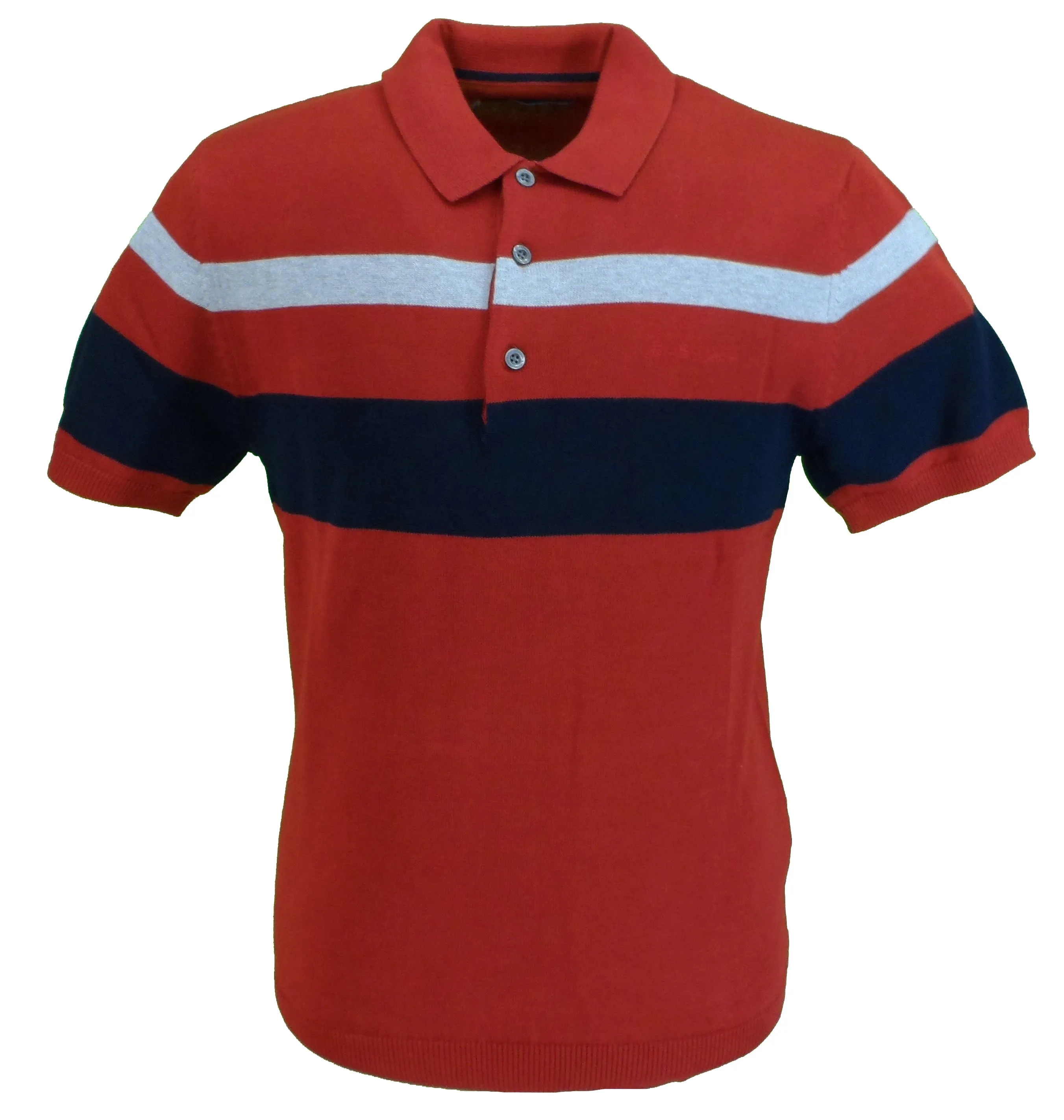 Ben Sherman Ruby Red Knitted Striped Retro Polo Shirt