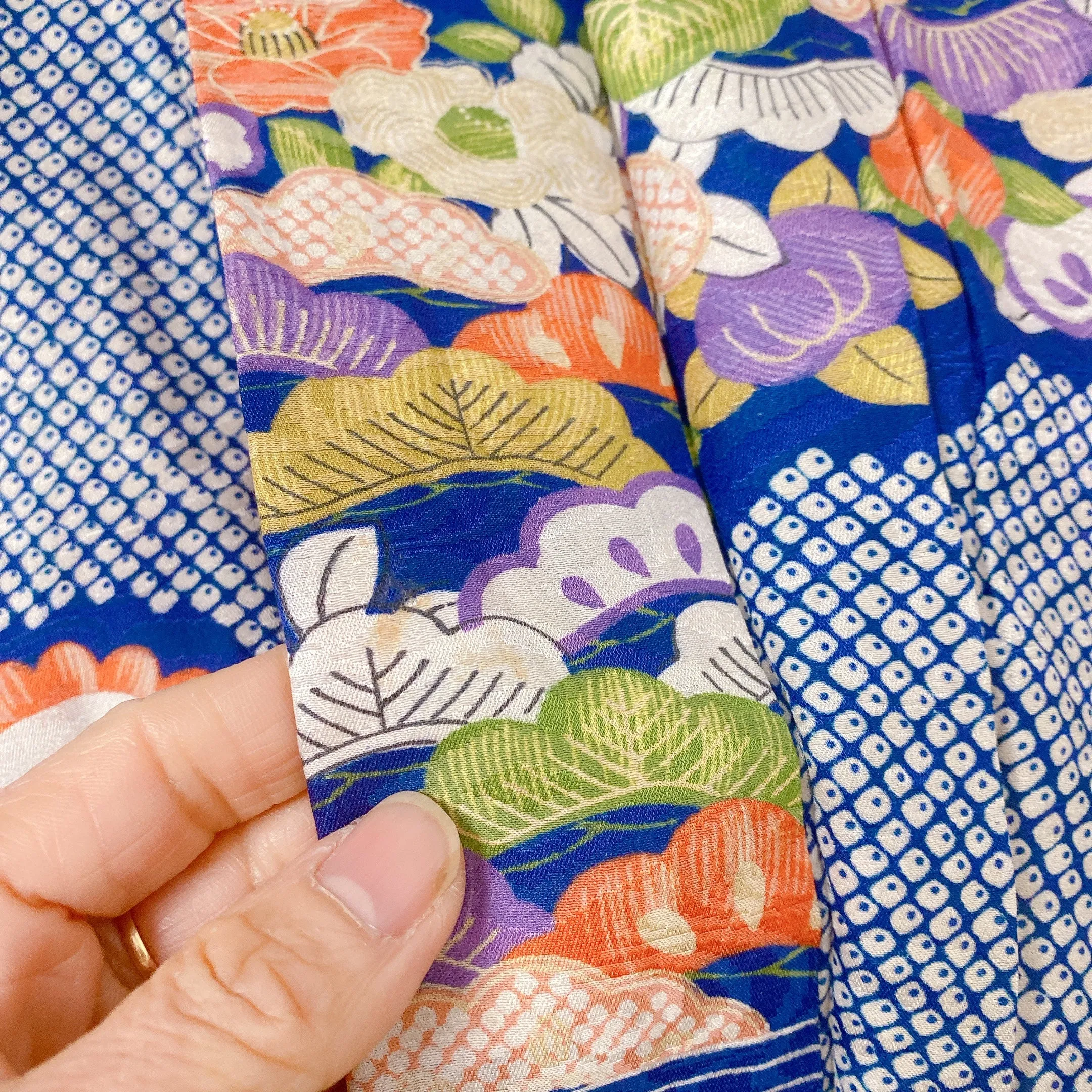 Blue Antique Haori, Floral, Japanese Kimono, Excellent, Cardigan, Women's Jacket, Silk Long outer, Versatile Layer, 羽織
