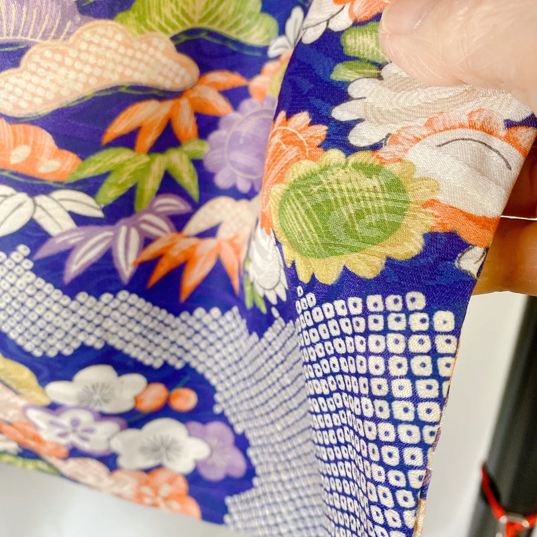 Blue Antique Haori, Floral, Japanese Kimono, Excellent, Cardigan, Women's Jacket, Silk Long outer, Versatile Layer, 羽織