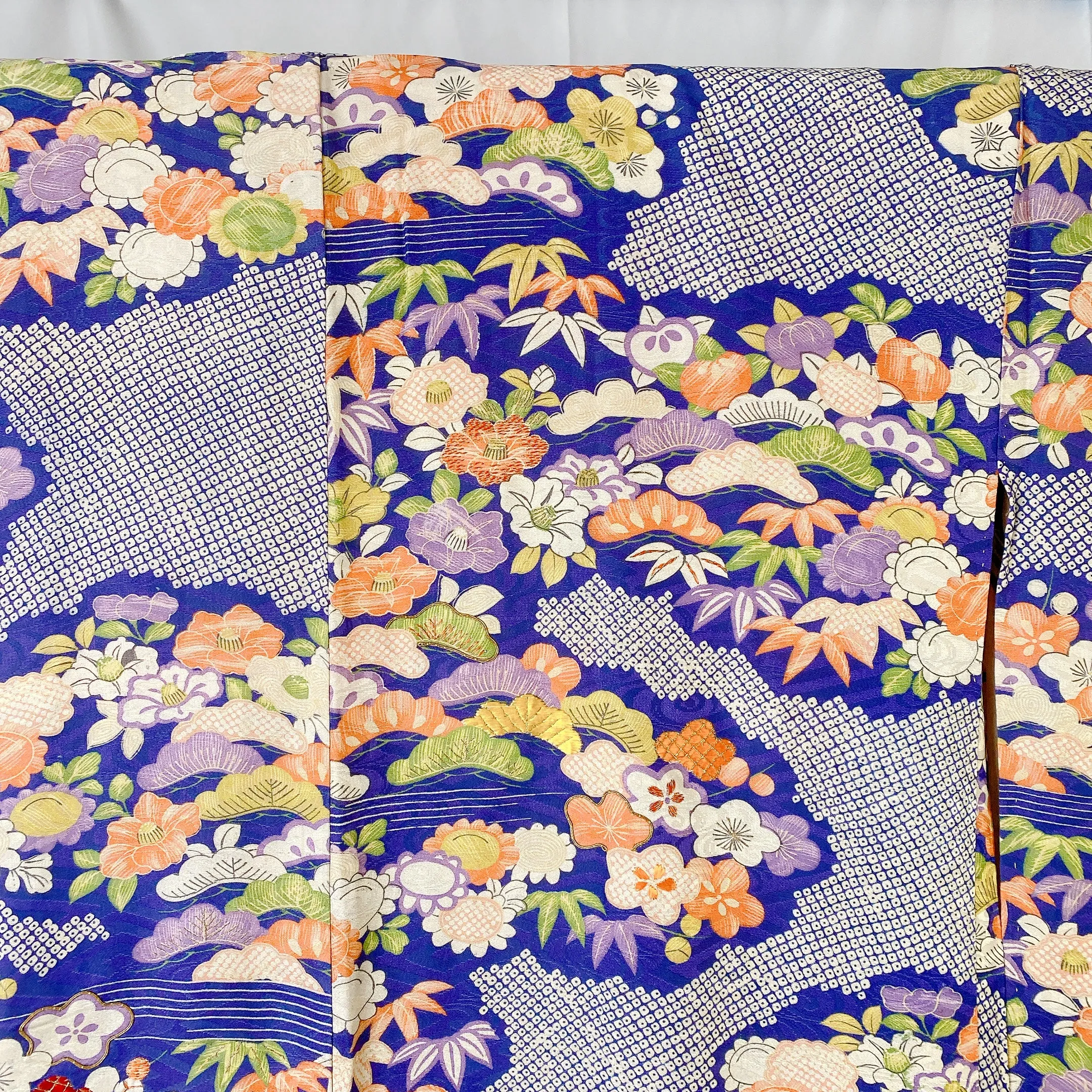 Blue Antique Haori, Floral, Japanese Kimono, Excellent, Cardigan, Women's Jacket, Silk Long outer, Versatile Layer, 羽織