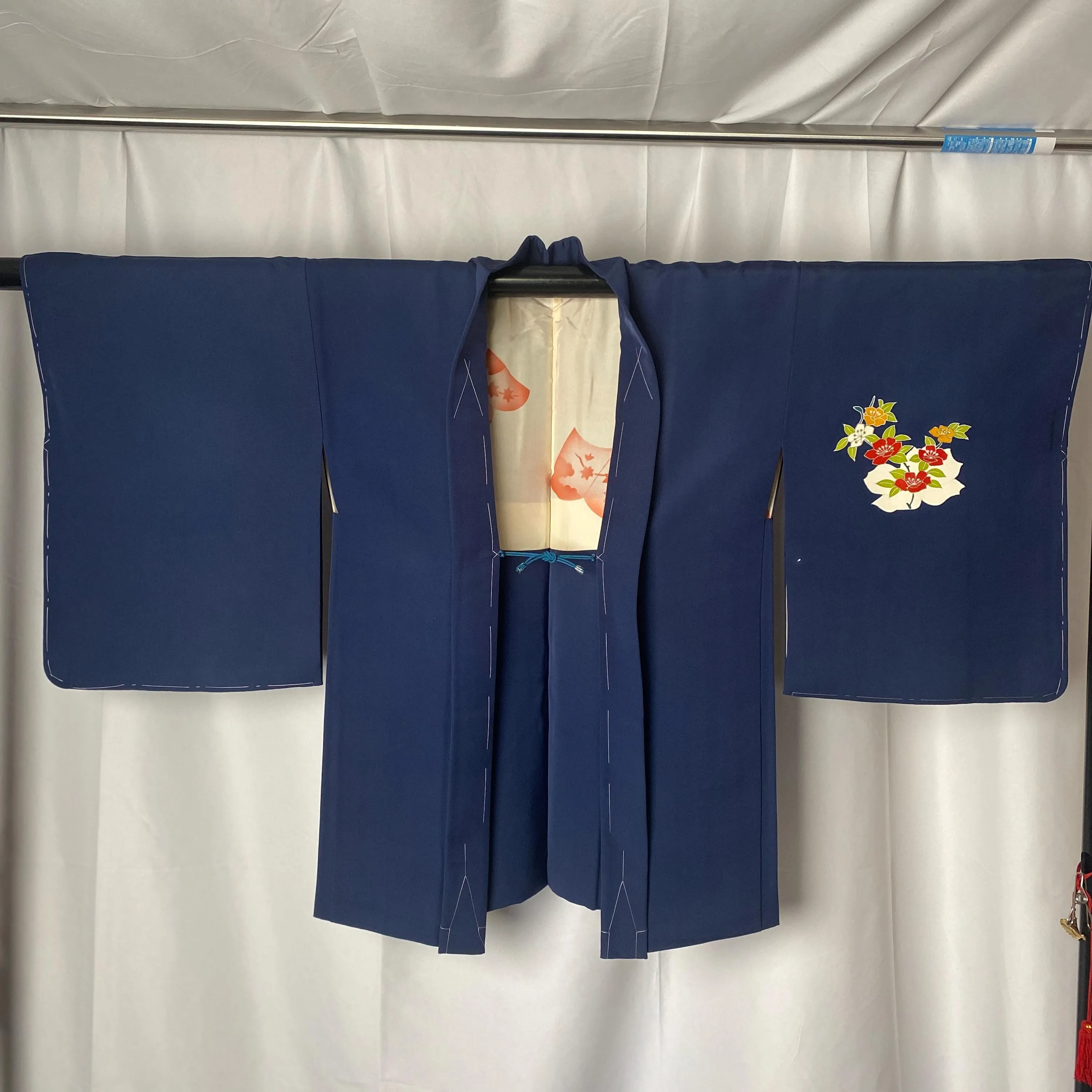 Blue Floral Haori, Japanese Kimono, Traditional, Excellent Condition, Cardigan, Women's Jacket, Silk Long outer, Casual Layer, Versatile-M