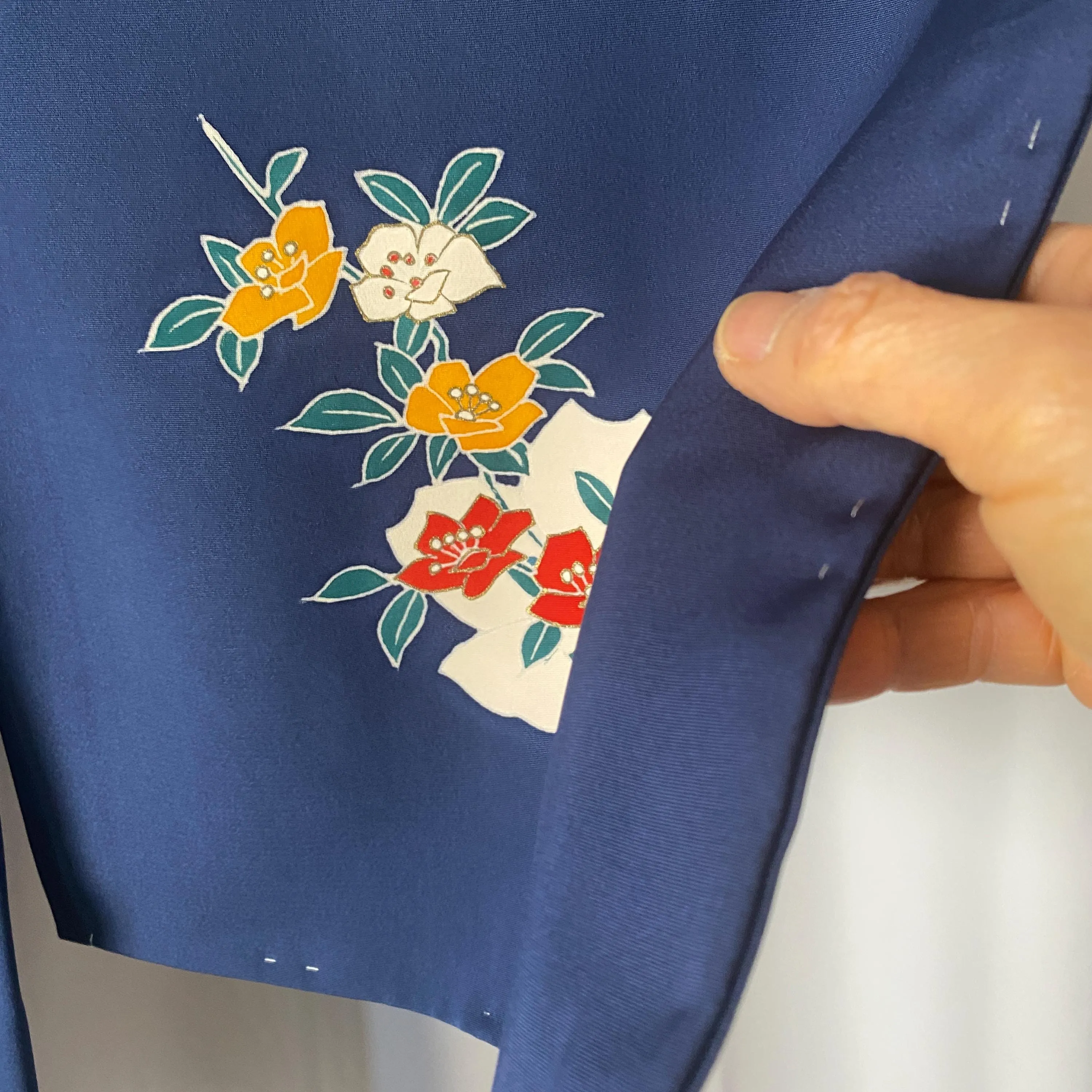 Blue Floral Haori, Japanese Kimono, Traditional, Excellent Condition, Cardigan, Women's Jacket, Silk Long outer, Casual Layer, Versatile-M