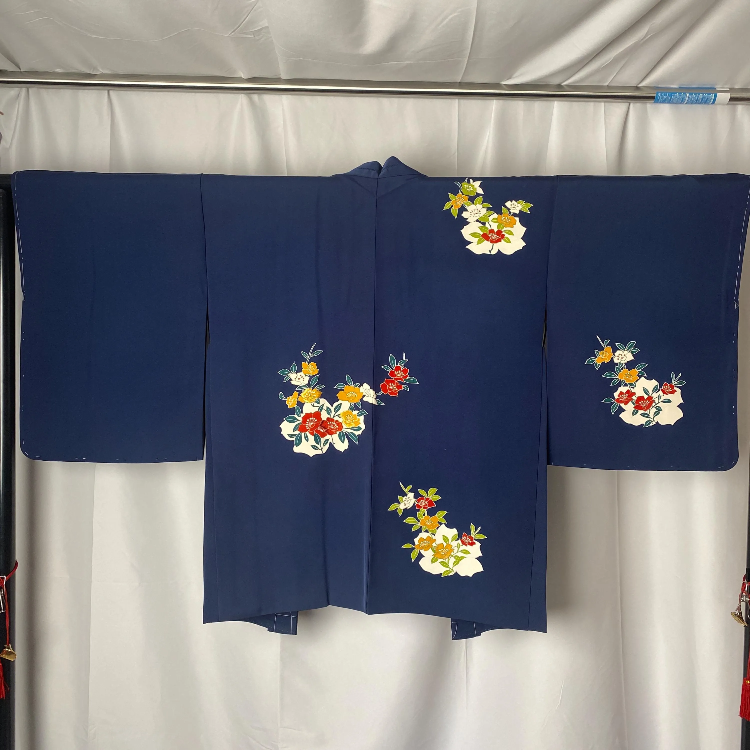 Blue Floral Haori, Japanese Kimono, Traditional, Excellent Condition, Cardigan, Women's Jacket, Silk Long outer, Casual Layer, Versatile-M
