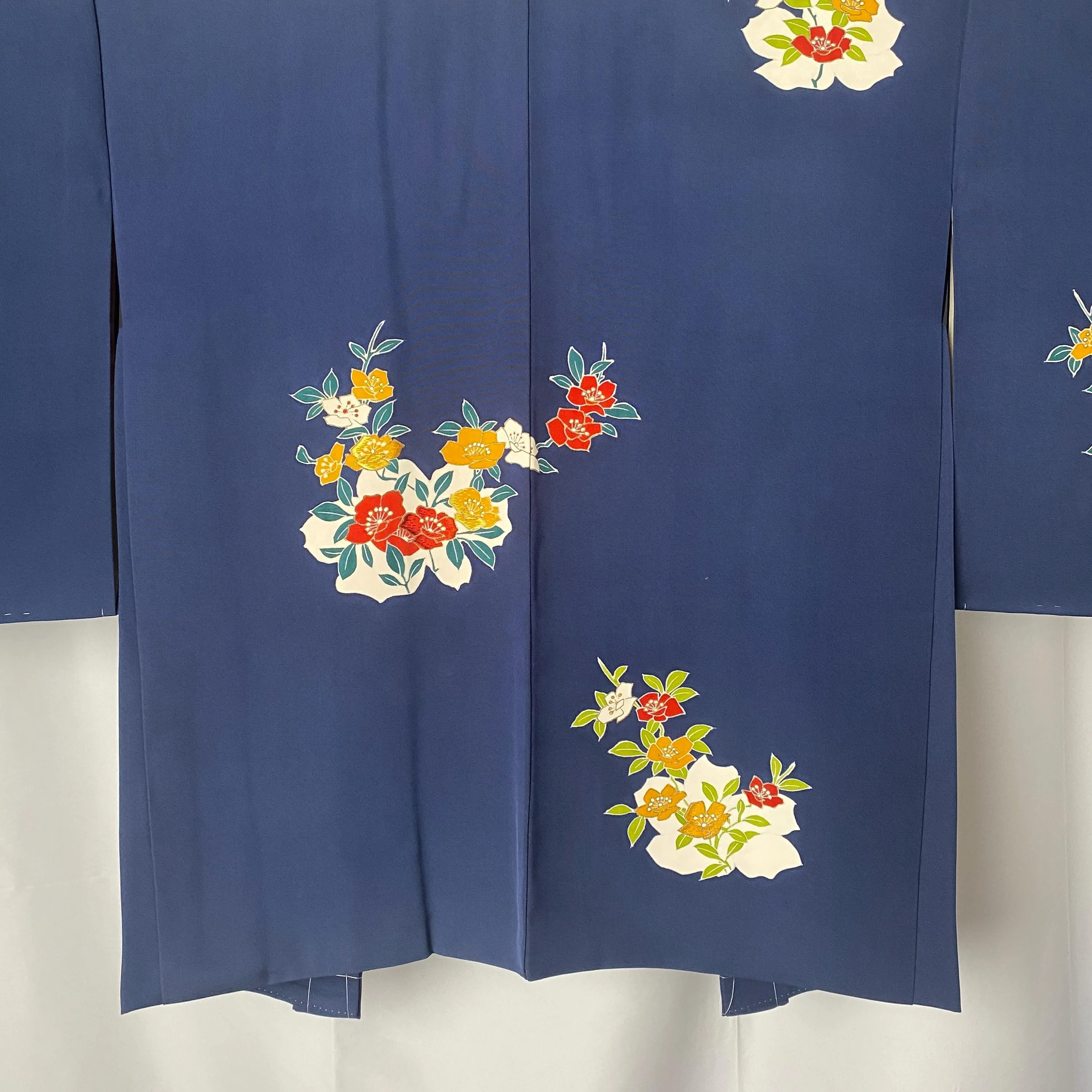 Blue Floral Haori, Japanese Kimono, Traditional, Excellent Condition, Cardigan, Women's Jacket, Silk Long outer, Casual Layer, Versatile-M