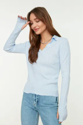 blue Polo Neck Knitwear Sweater