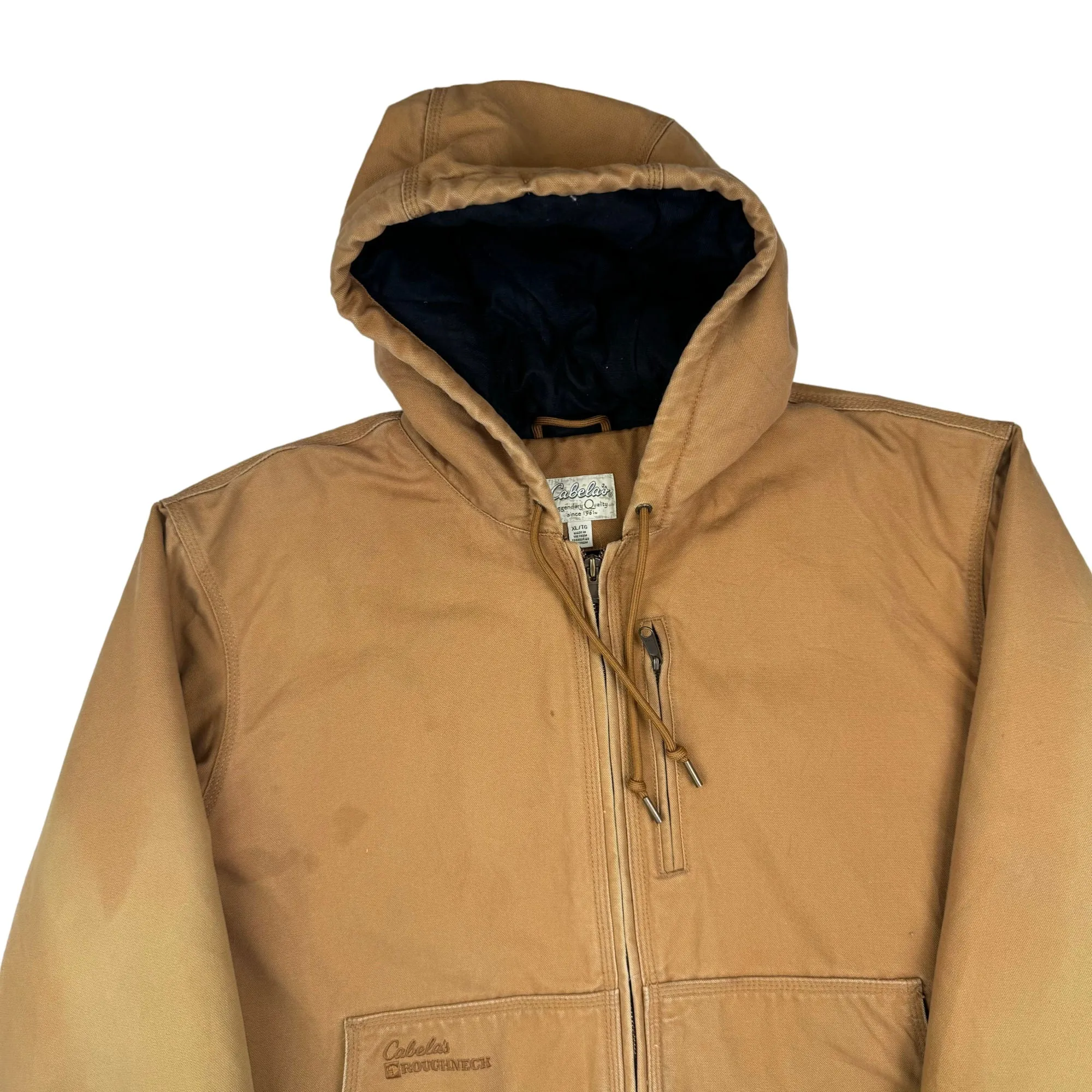 Cabela's Roughneck Canvas Quilted Fleece Lined Workwear Active Style Jacket Brown