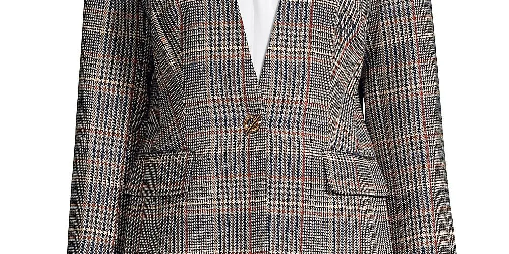 Calvin Klein Women's Plaid Tweed Blazer Brown Size 16