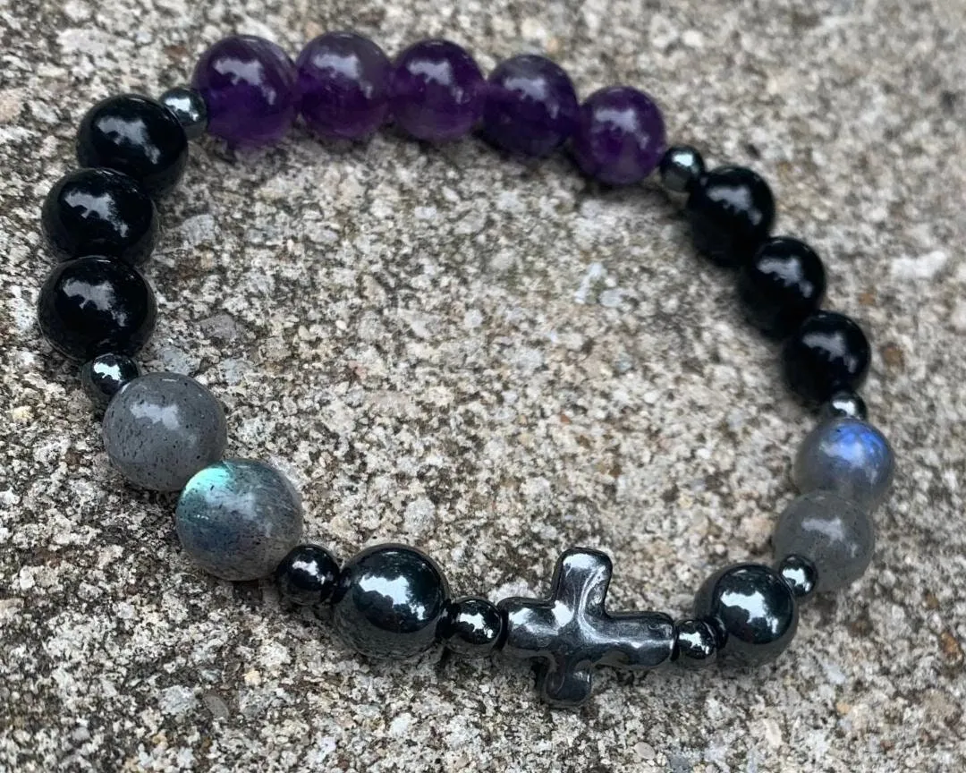 Christian Empath Protection " Shield Of Faith "  Black Tourmaline - REAL High Quality Gemstones - Crystal Healing Empathy Bracelet