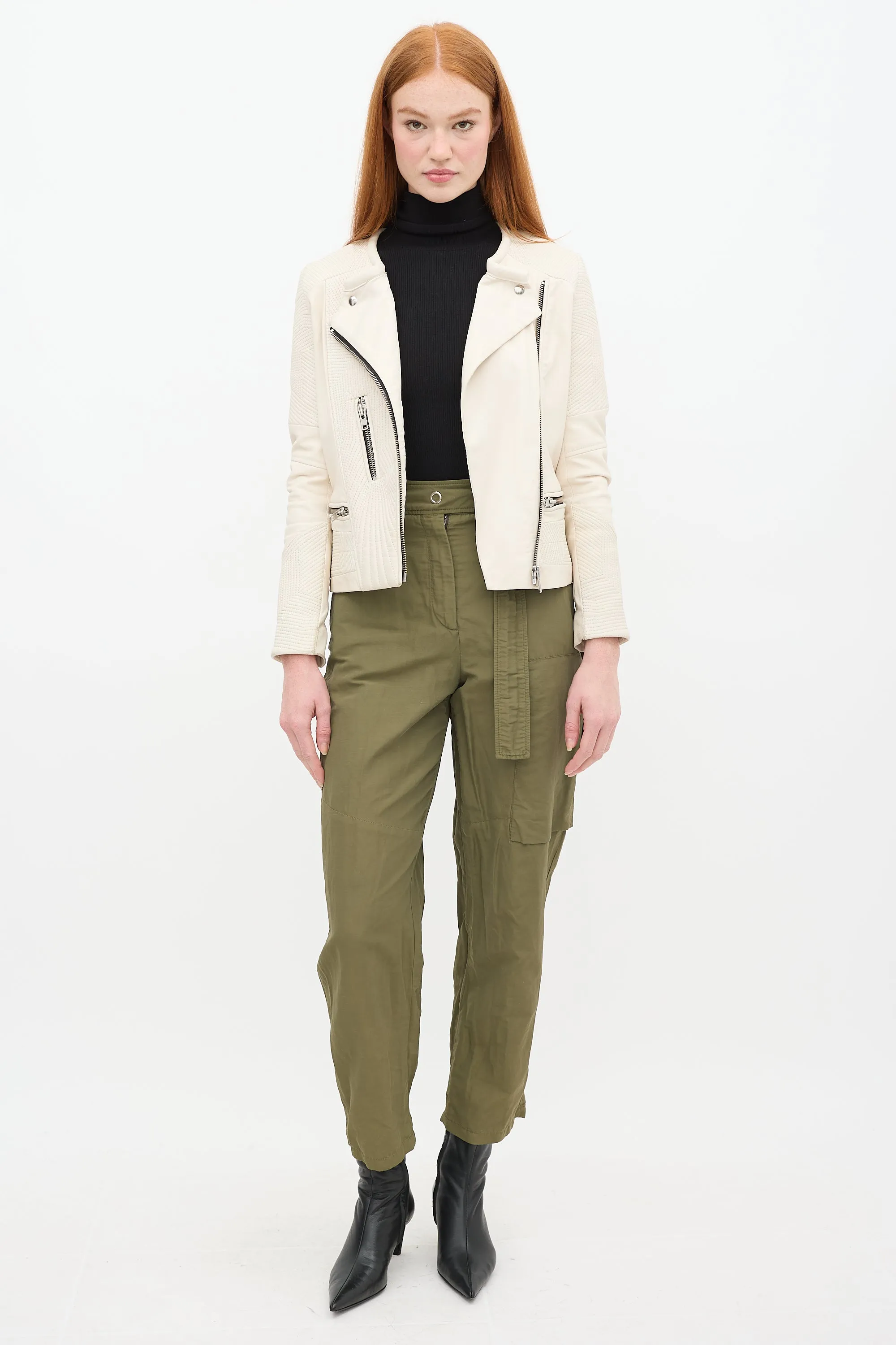 Cream Leather Moto Jacket