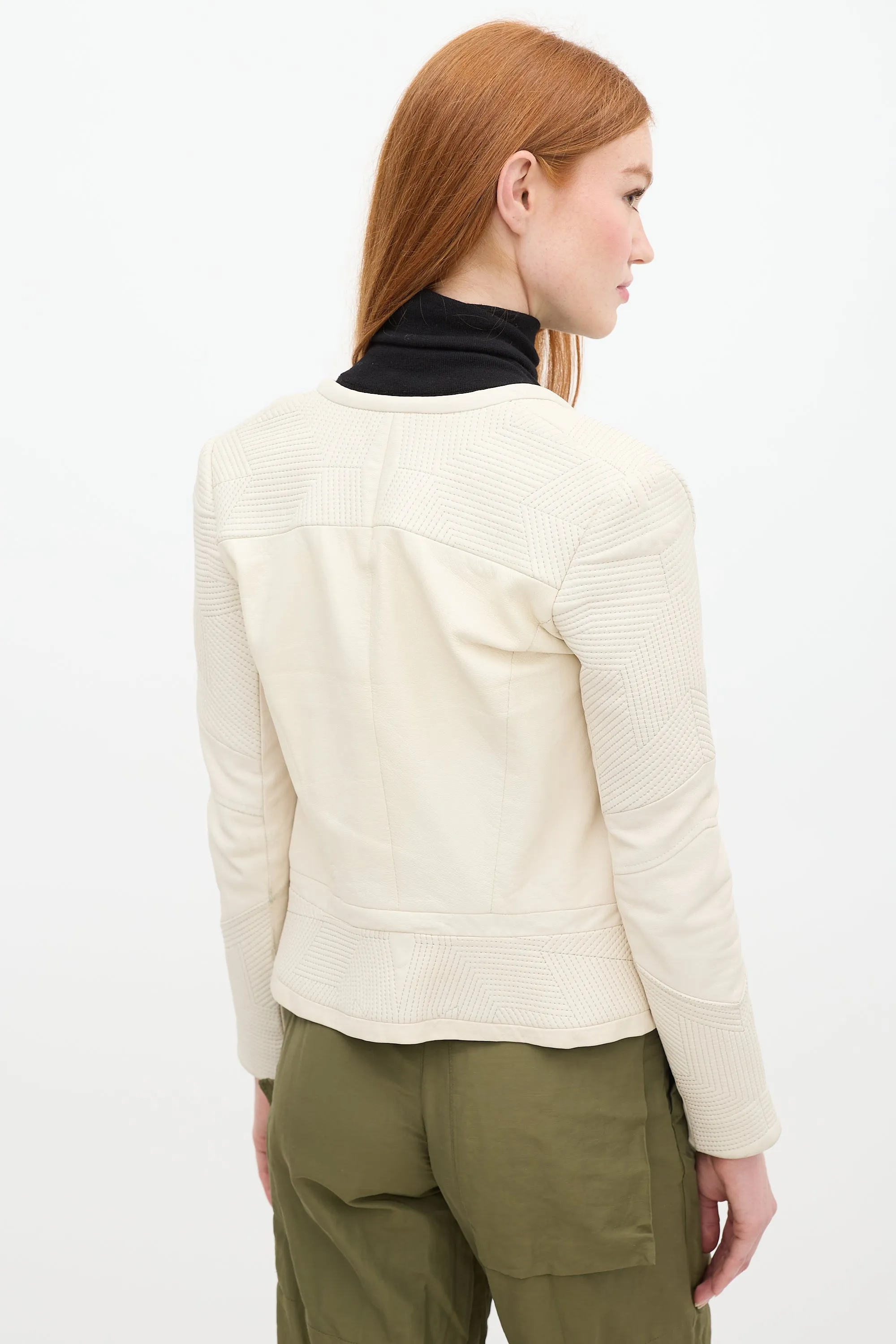 Cream Leather Moto Jacket