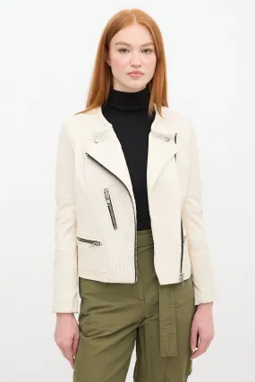 Cream Leather Moto Jacket
