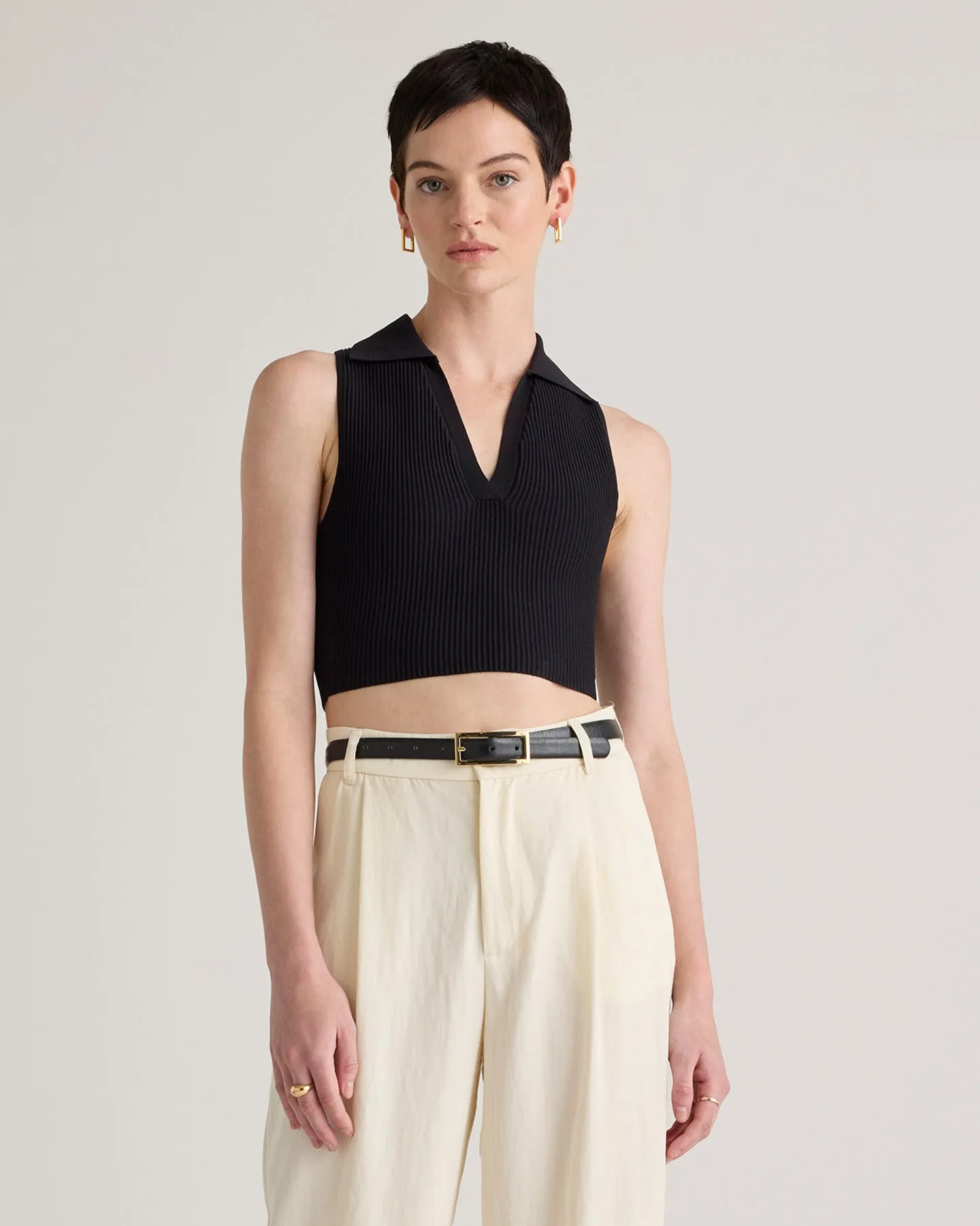 Cropped Polo Ribbed Knit Tank