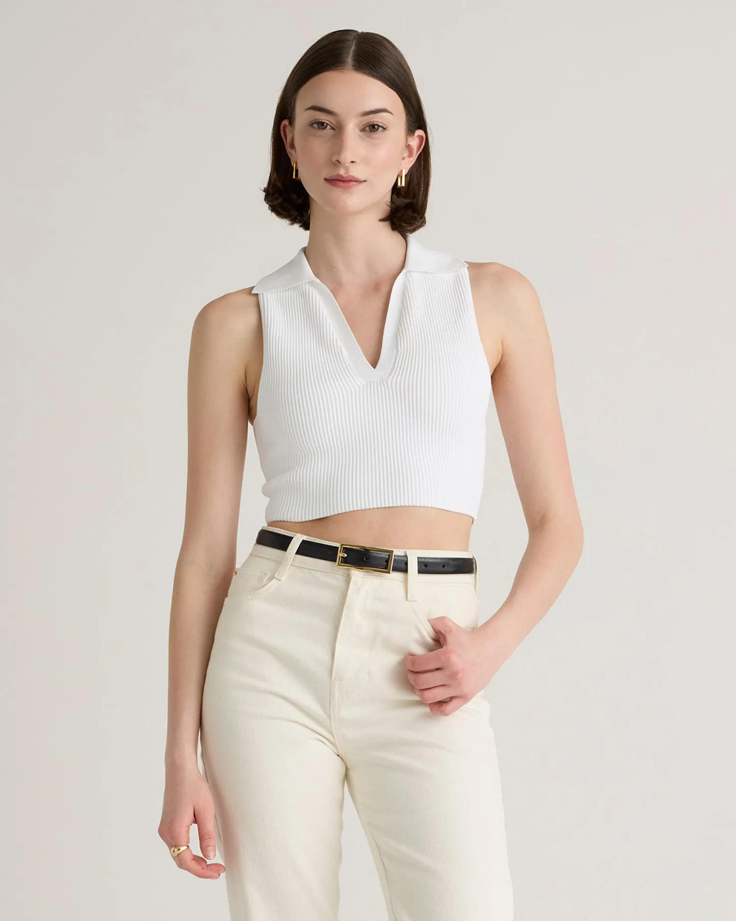 Cropped Polo Ribbed Knit Tank