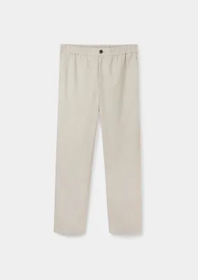 Ecru Cotton Linen Drawstring Trousers