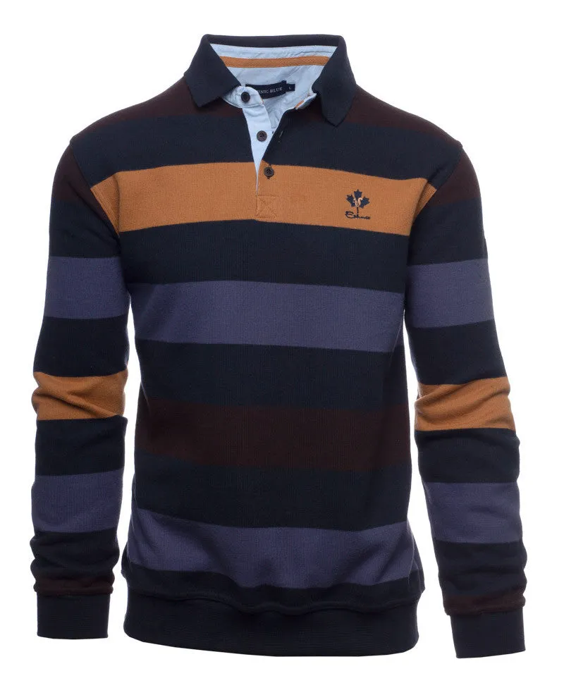 Ethnic Blue - Long Sleeve Polo Sweater - 3-Button Placket - 90401 Clearance