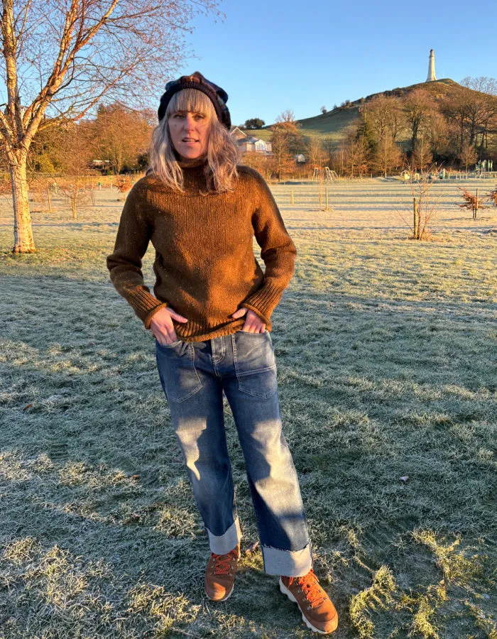 Fisherman out of Ireland Donegal Tweed Saddle Shoulder Sweater in Ochre