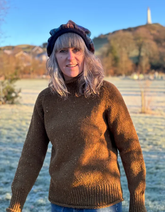 Fisherman out of Ireland Donegal Tweed Saddle Shoulder Sweater in Ochre