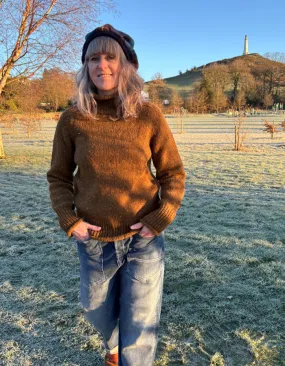 Fisherman out of Ireland Donegal Tweed Saddle Shoulder Sweater in Ochre
