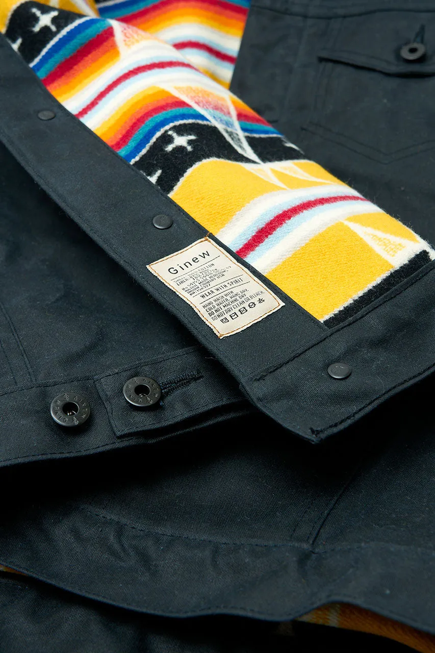 Ginew Wax Rider Coat Black "Facing East" Lining