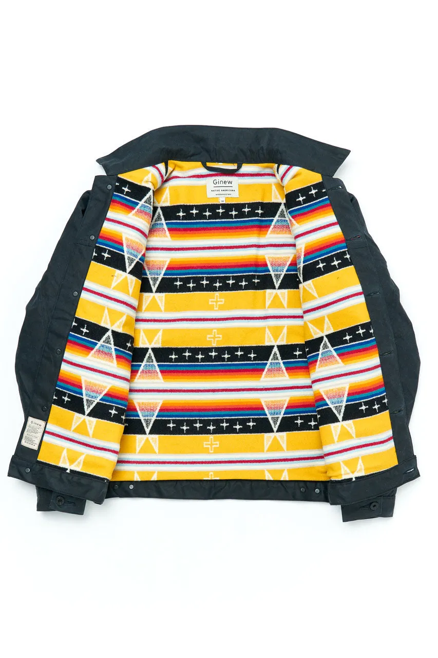 Ginew Wax Rider Coat Black "Facing East" Lining
