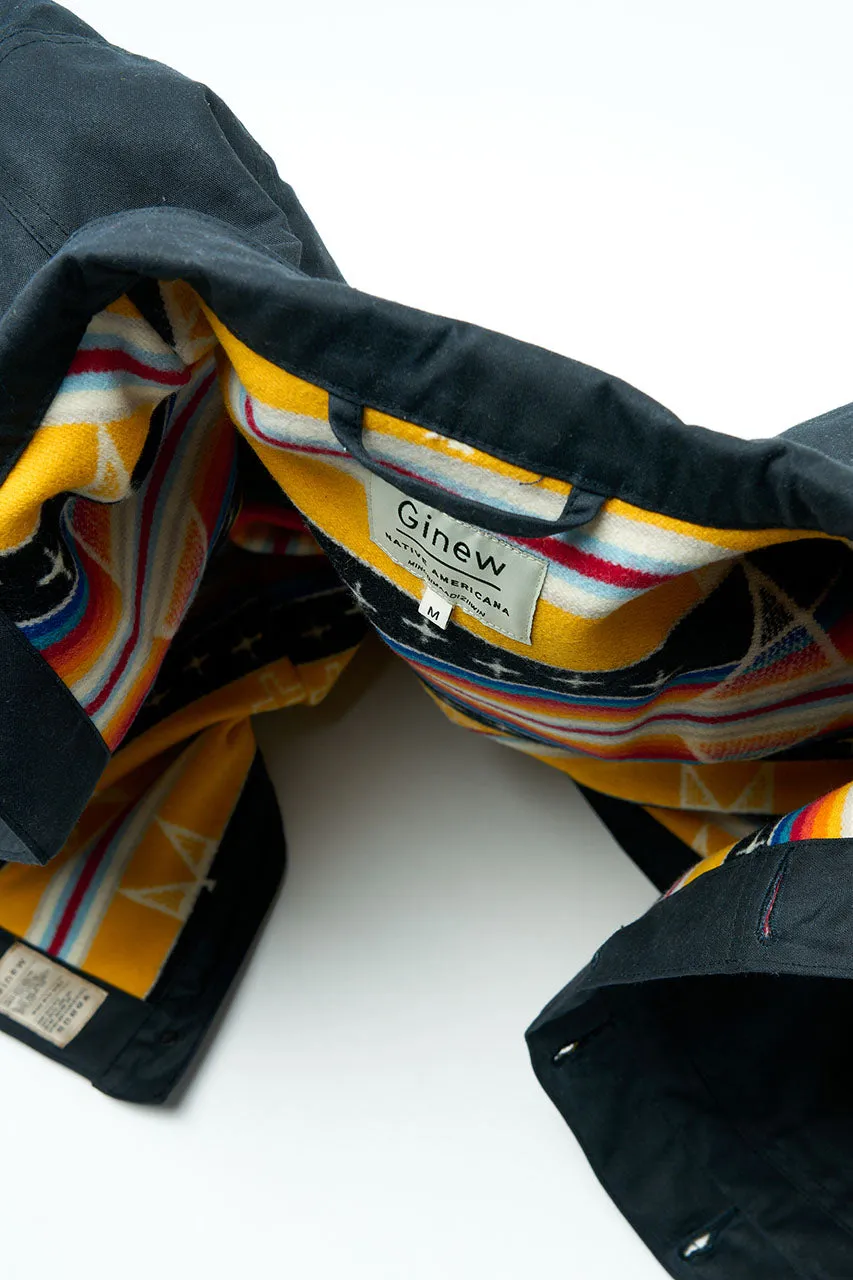 Ginew Wax Rider Coat Black "Facing East" Lining
