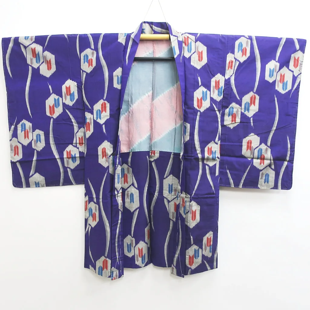 Haori Jacket Vintage(1920-1950) Blueish Purple Meisen Yabane Tall Silk #8980C3