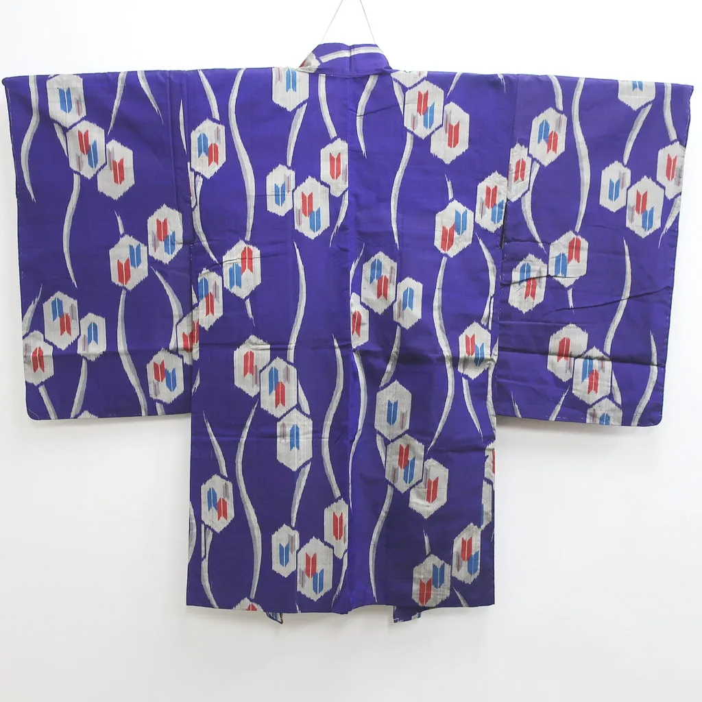 Haori Jacket Vintage(1920-1950) Blueish Purple Meisen Yabane Tall Silk #8980C3