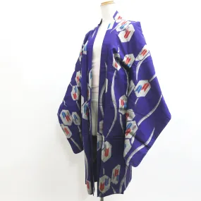 Haori Jacket Vintage(1920-1950) Blueish Purple Meisen Yabane Tall Silk #8980C3