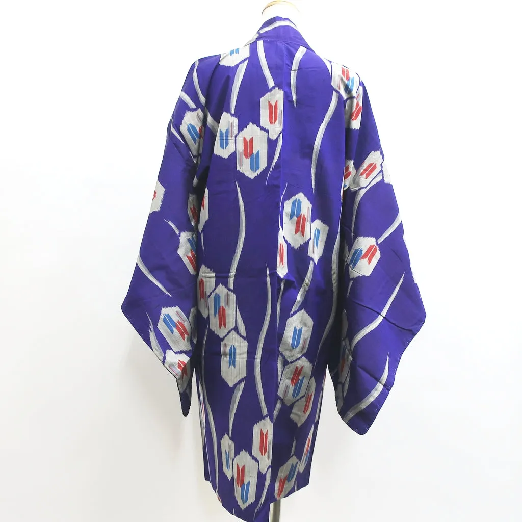 Haori Jacket Vintage(1920-1950) Blueish Purple Meisen Yabane Tall Silk #8980C3