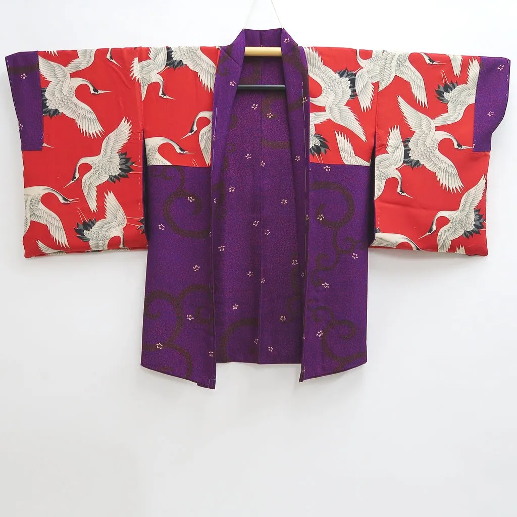 Haori Jacket Vintage(1920-1950) Purple Bellflower Karakusa Silk #9633J1