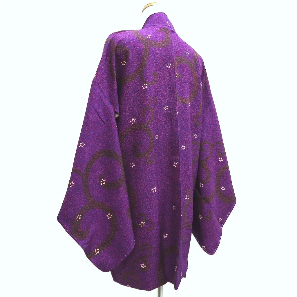 Haori Jacket Vintage(1920-1950) Purple Bellflower Karakusa Silk #9633J1