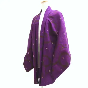 Haori Jacket Vintage(1920-1950) Purple Bellflower Karakusa Silk #9633J1