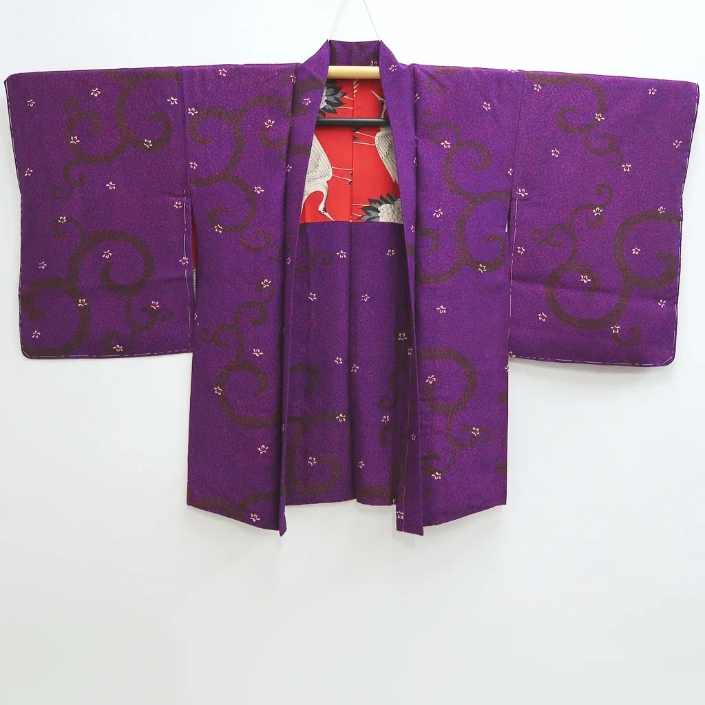 Haori Jacket Vintage(1920-1950) Purple Bellflower Karakusa Silk #9633J1