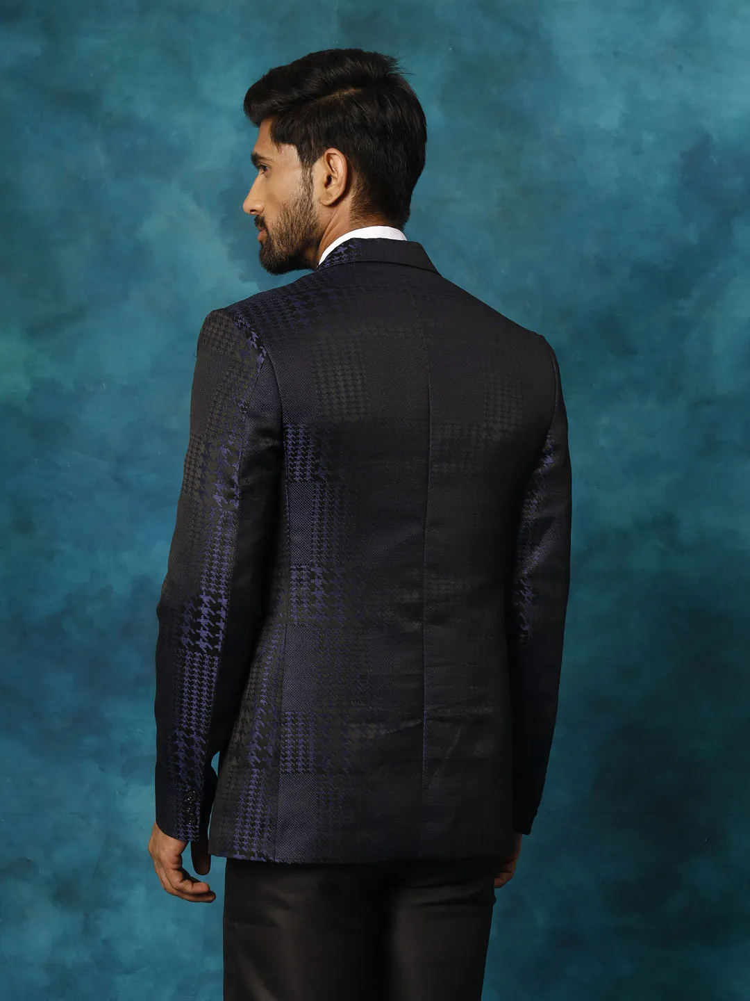 Jashvi Men's Blue Houndstooth Blazer