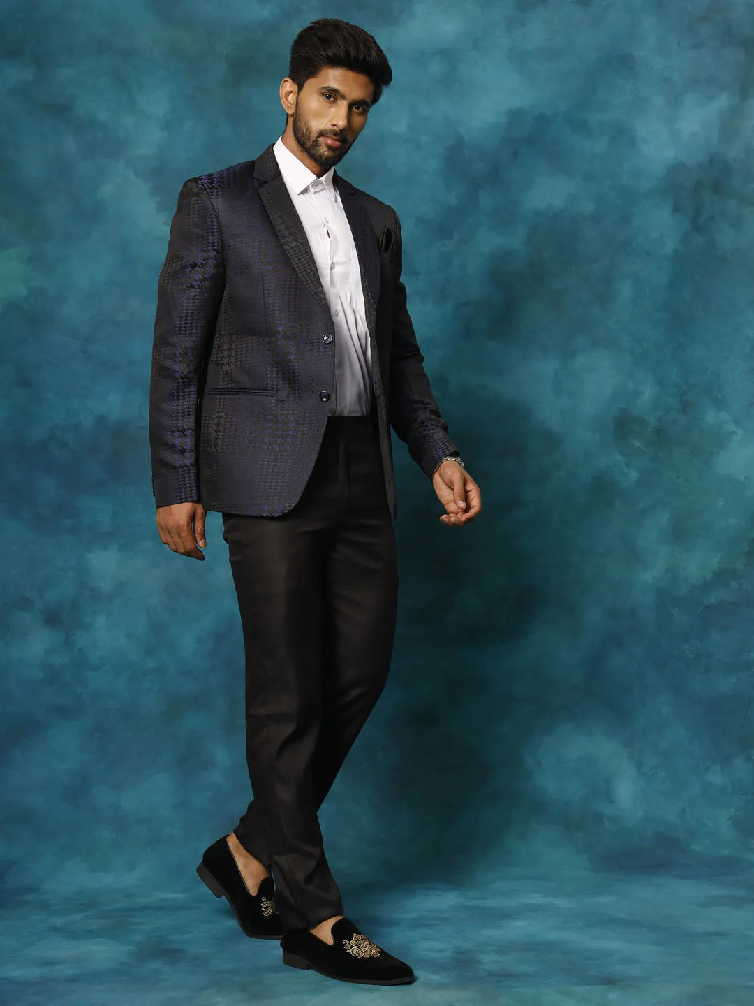 Jashvi Men's Blue Houndstooth Blazer