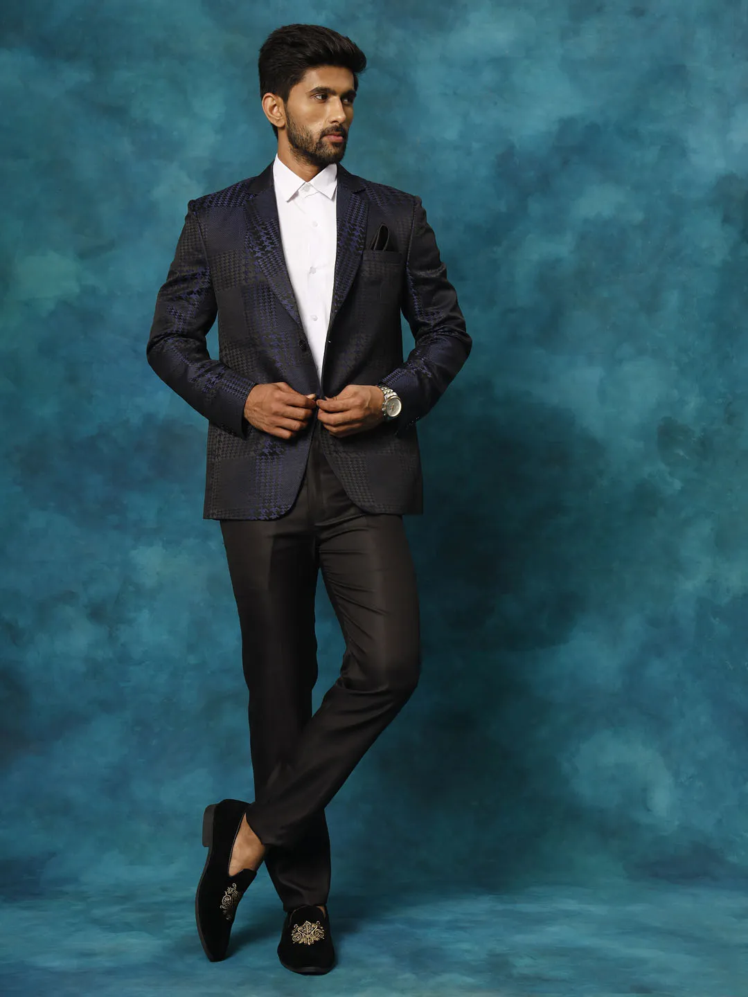 Jashvi Men's Blue Houndstooth Blazer