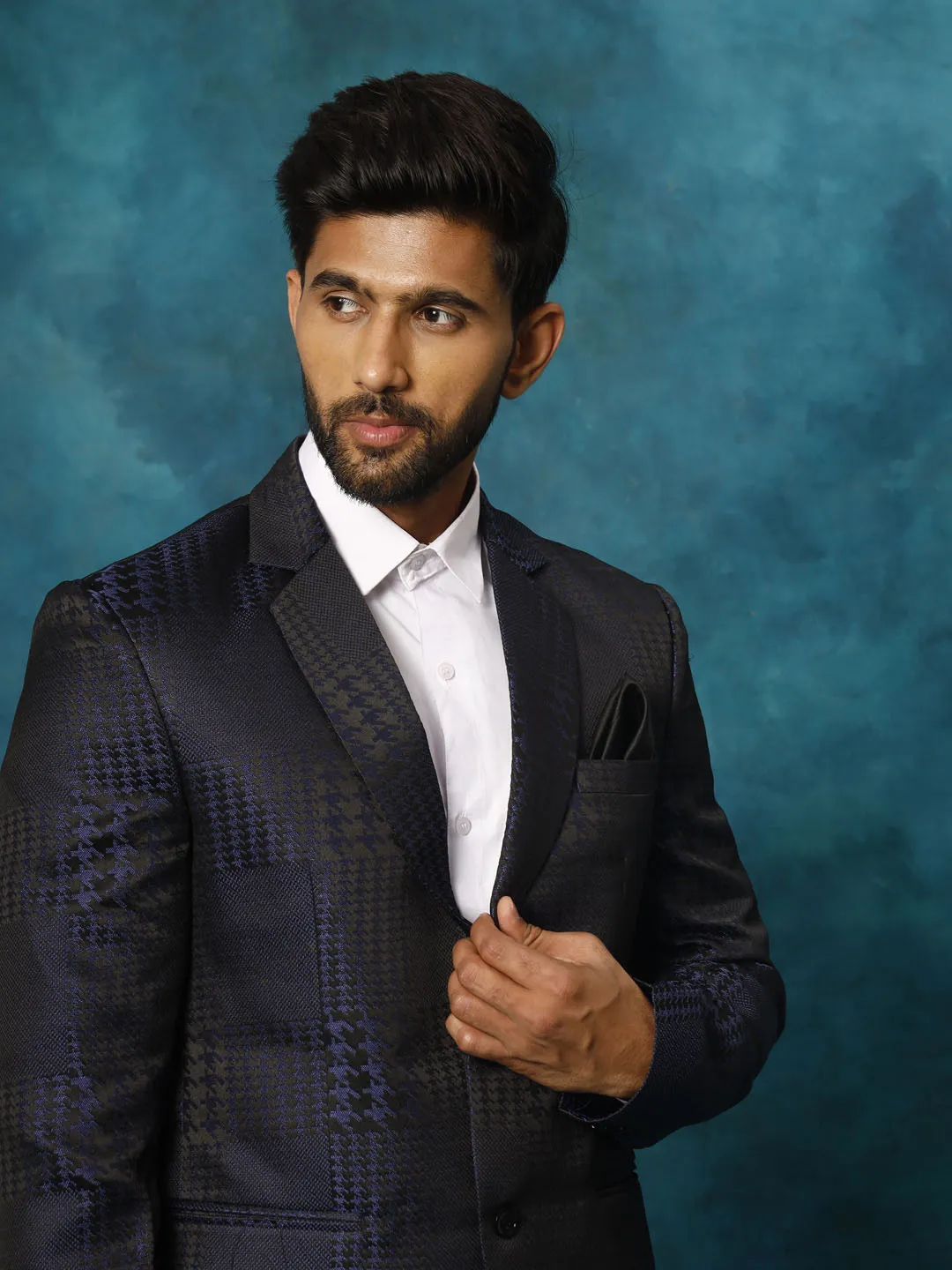 Jashvi Men's Blue Houndstooth Blazer