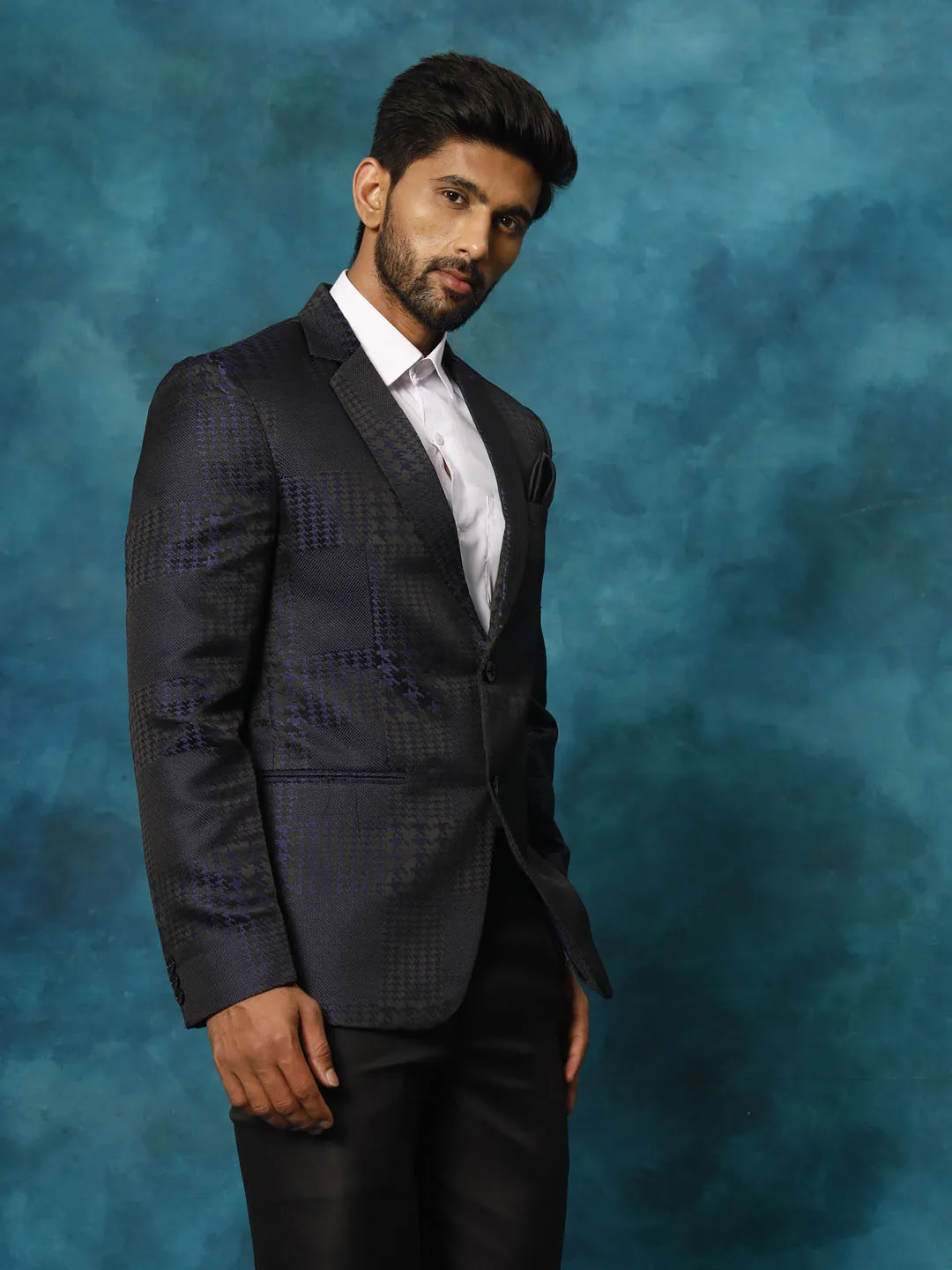 Jashvi Men's Blue Houndstooth Blazer