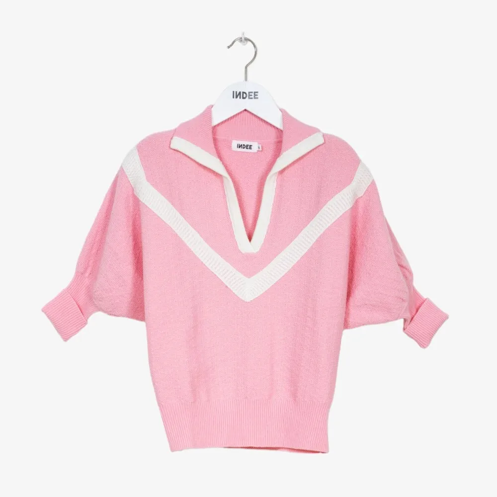 Panama Polo Knit Sweater - Candy Pink