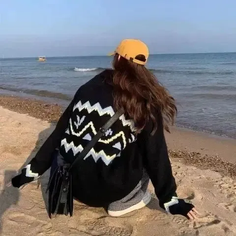 POLO collar sweater for women, thickened autumn and winter style, new ethnic style knitted bottoming sweater, worn alone y2k top