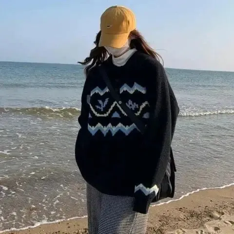 POLO collar sweater for women, thickened autumn and winter style, new ethnic style knitted bottoming sweater, worn alone y2k top