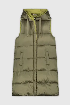 Rino & Pelle Flyn Long Hooded Padded Waistcoat - Pine