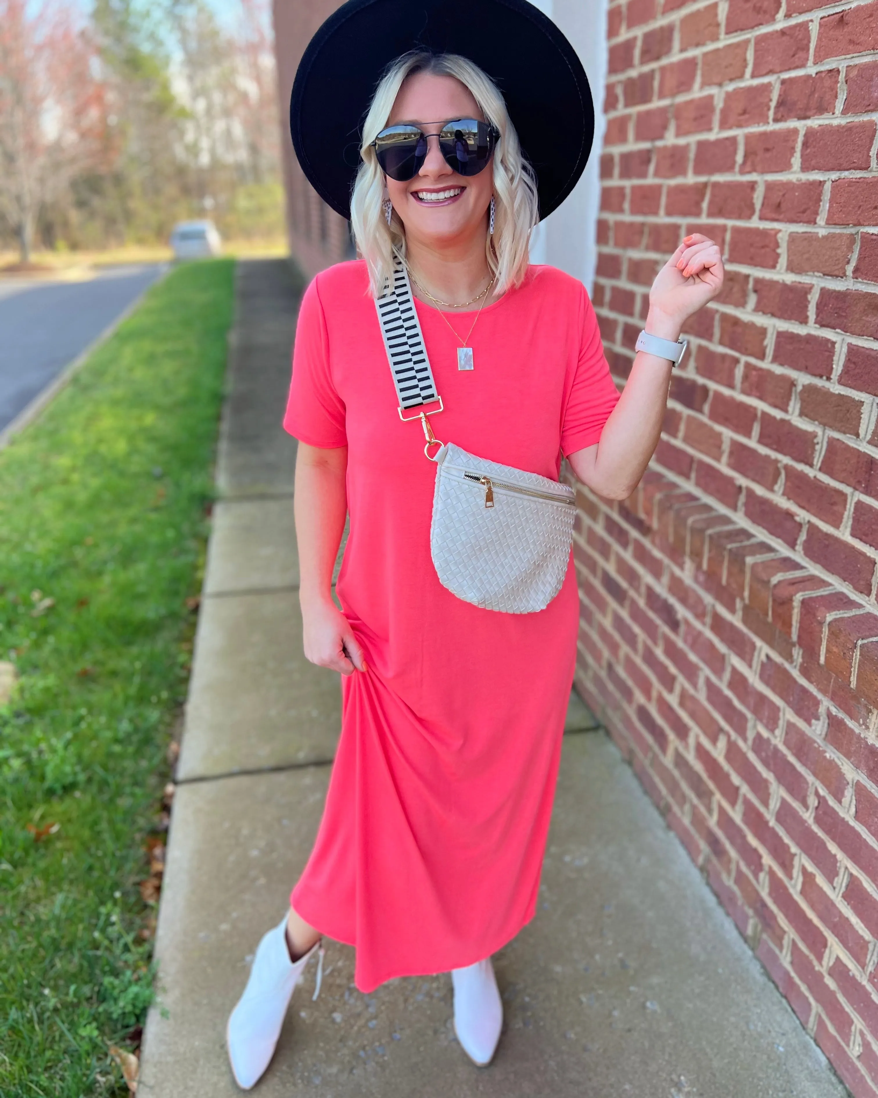 Skylar Maxi Dress in Neon Coral Pink FINAL SALE