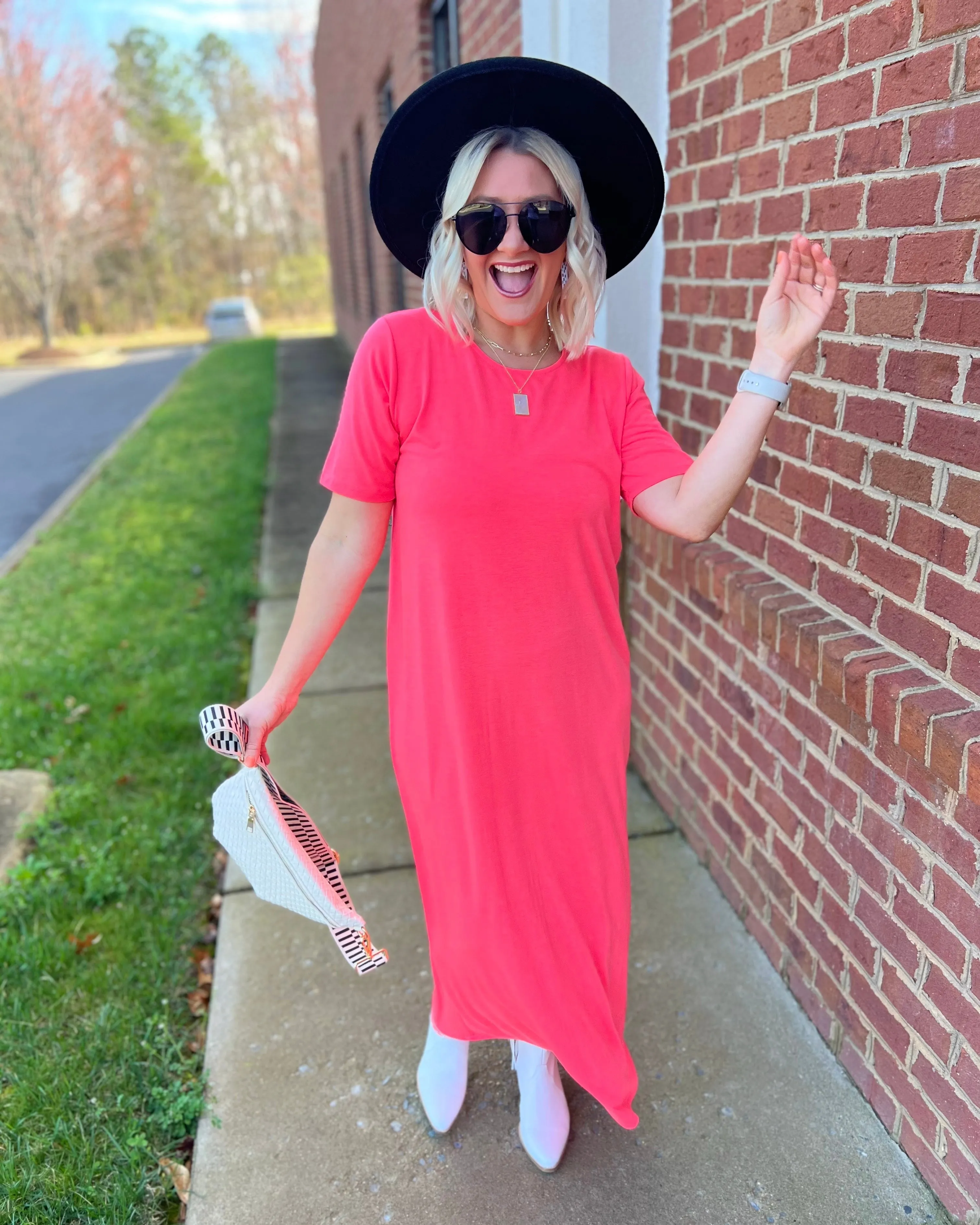 Skylar Maxi Dress in Neon Coral Pink FINAL SALE