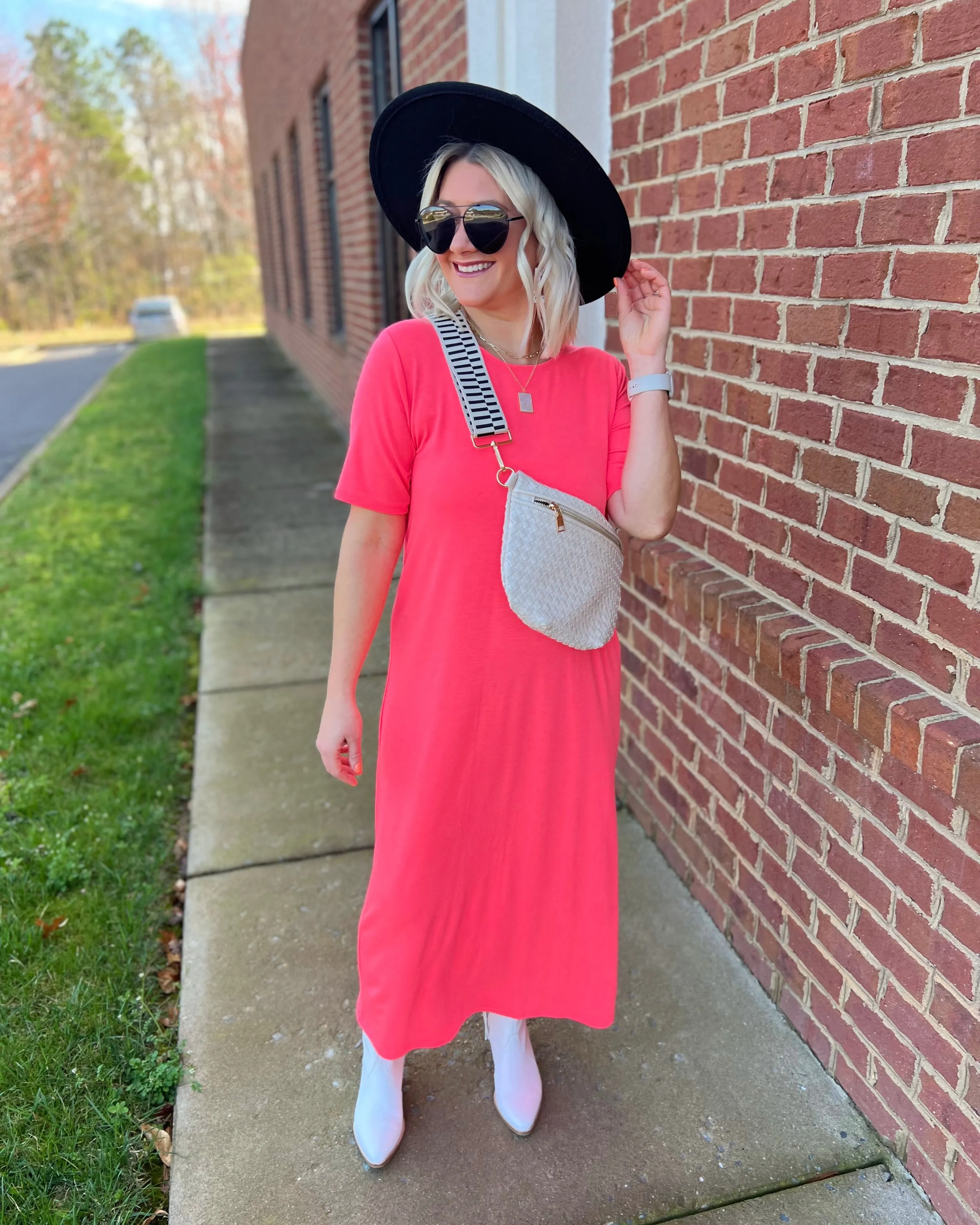 Skylar Maxi Dress in Neon Coral Pink FINAL SALE