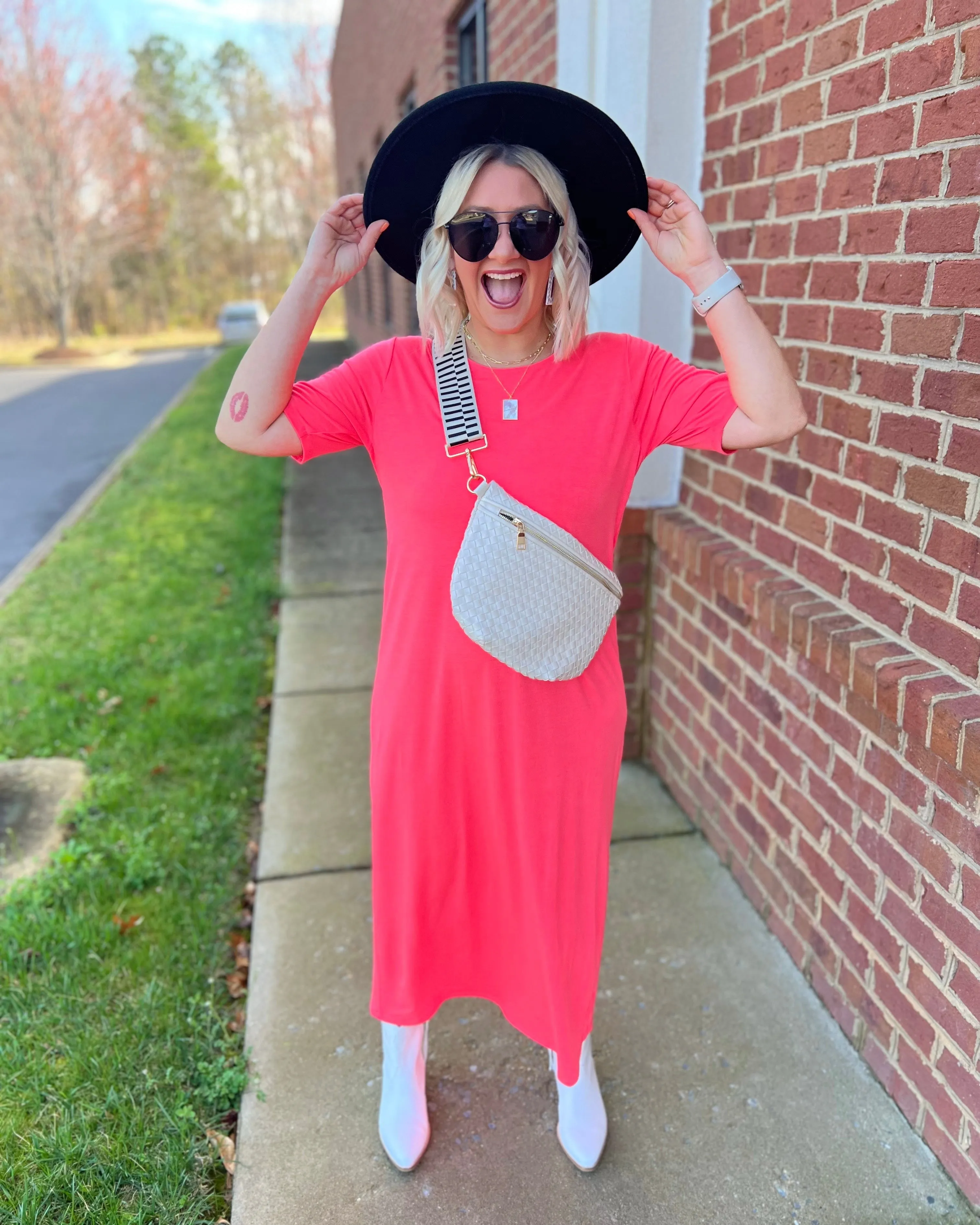 Skylar Maxi Dress in Neon Coral Pink FINAL SALE